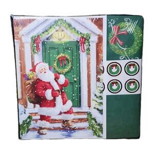 Santa Claus at Green Door, Wreath Box of 15 Christmas Cards, Envelopes, 20 Seals
